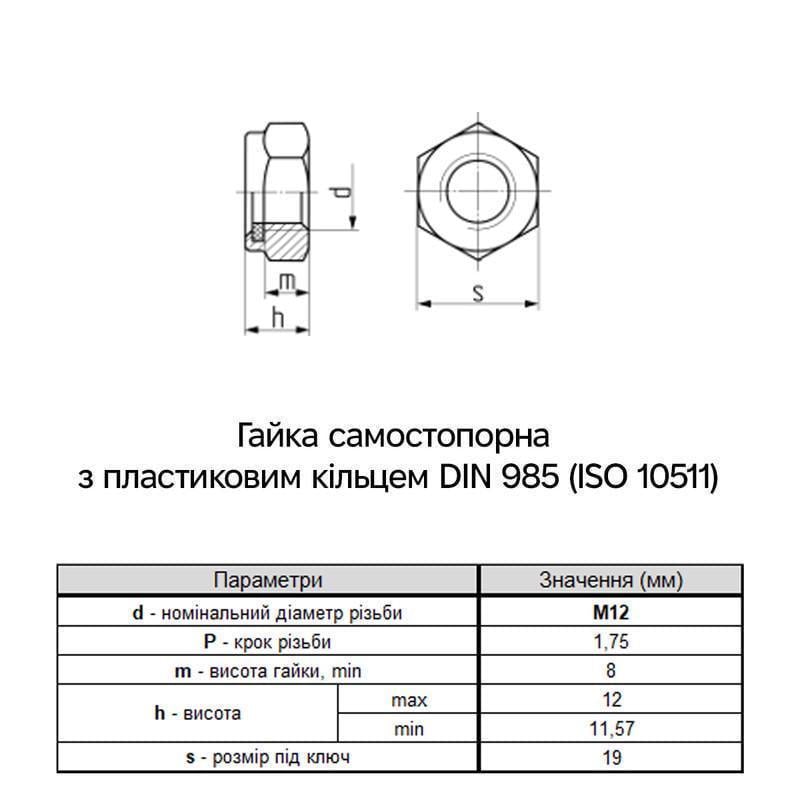 Гайка М12*1,75 с нейлоновым кольцом (упак. 20 шт)
