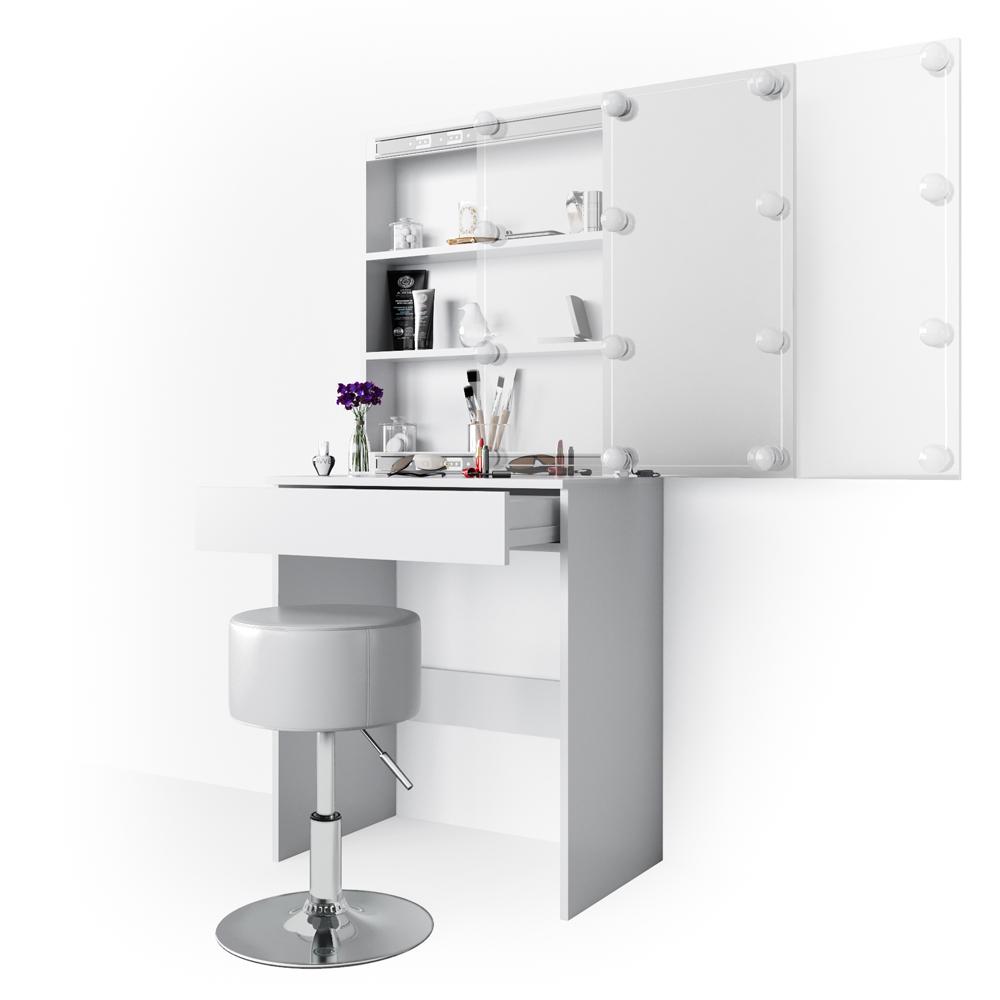 Туалетный столик Vicco Melle с подсветкой и стулом Белый - фото 7