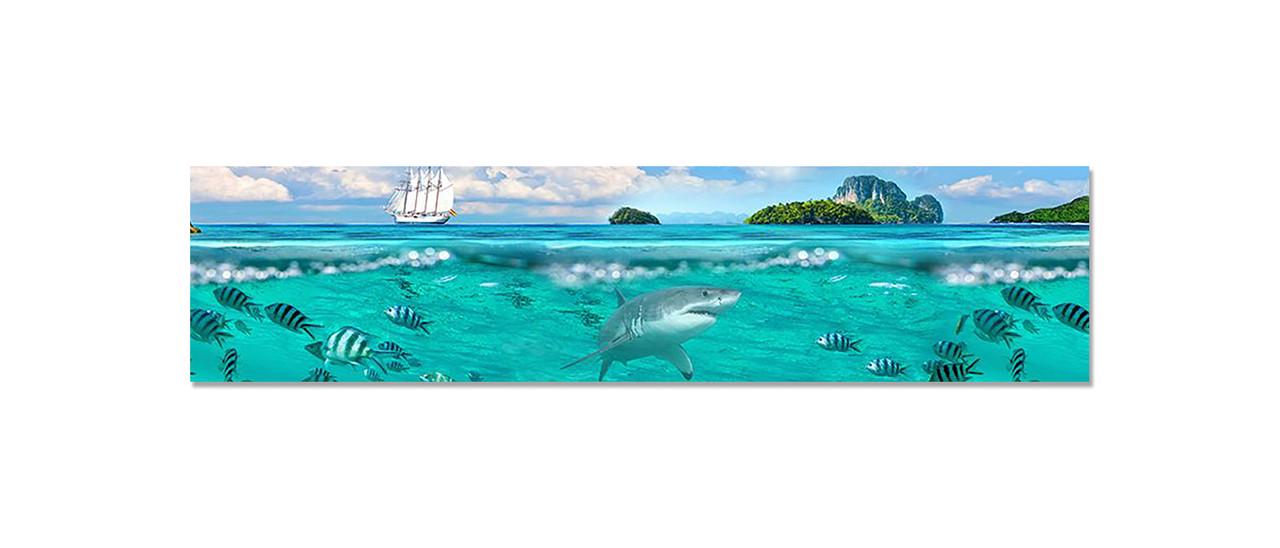 Кухонный фартук Акула у берега/Рыбы/Подводный мир 60х250 см Голубой