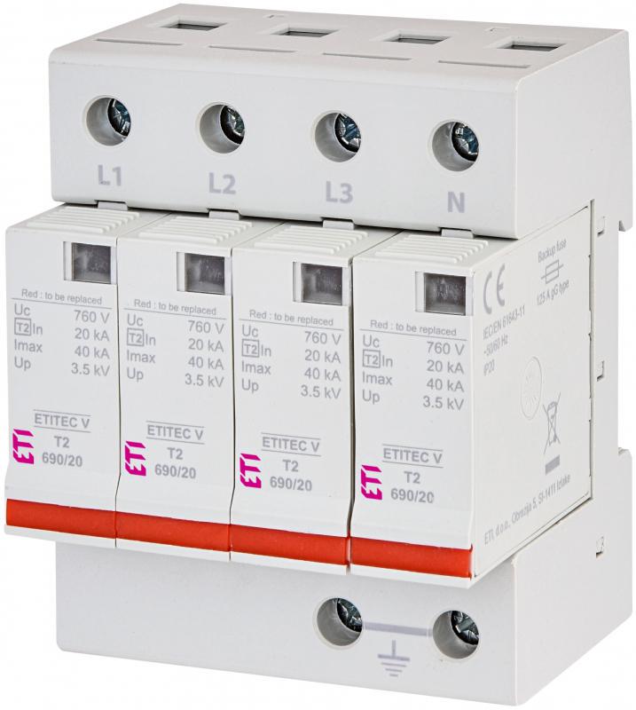 Ограничитель перенапряжения ETI ETITEC V T2 4Р 40кА 760 В RC для солнечных панелей PV систем (2442989)