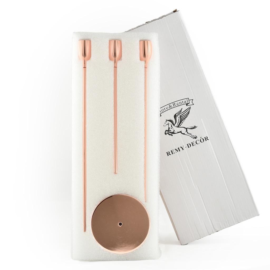 Підсвічники святкові Remy-Decor Гамлет металеві 3 шт. 23/28/33 см Рожеве золото - фото 2