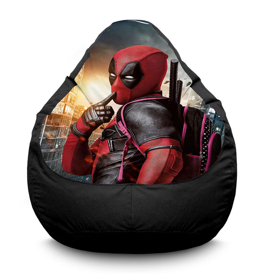 Кресло-мешок iPuff Deadpool оn the background of the city Marvel оксфорд XL 80x110 см Черный (113921)
