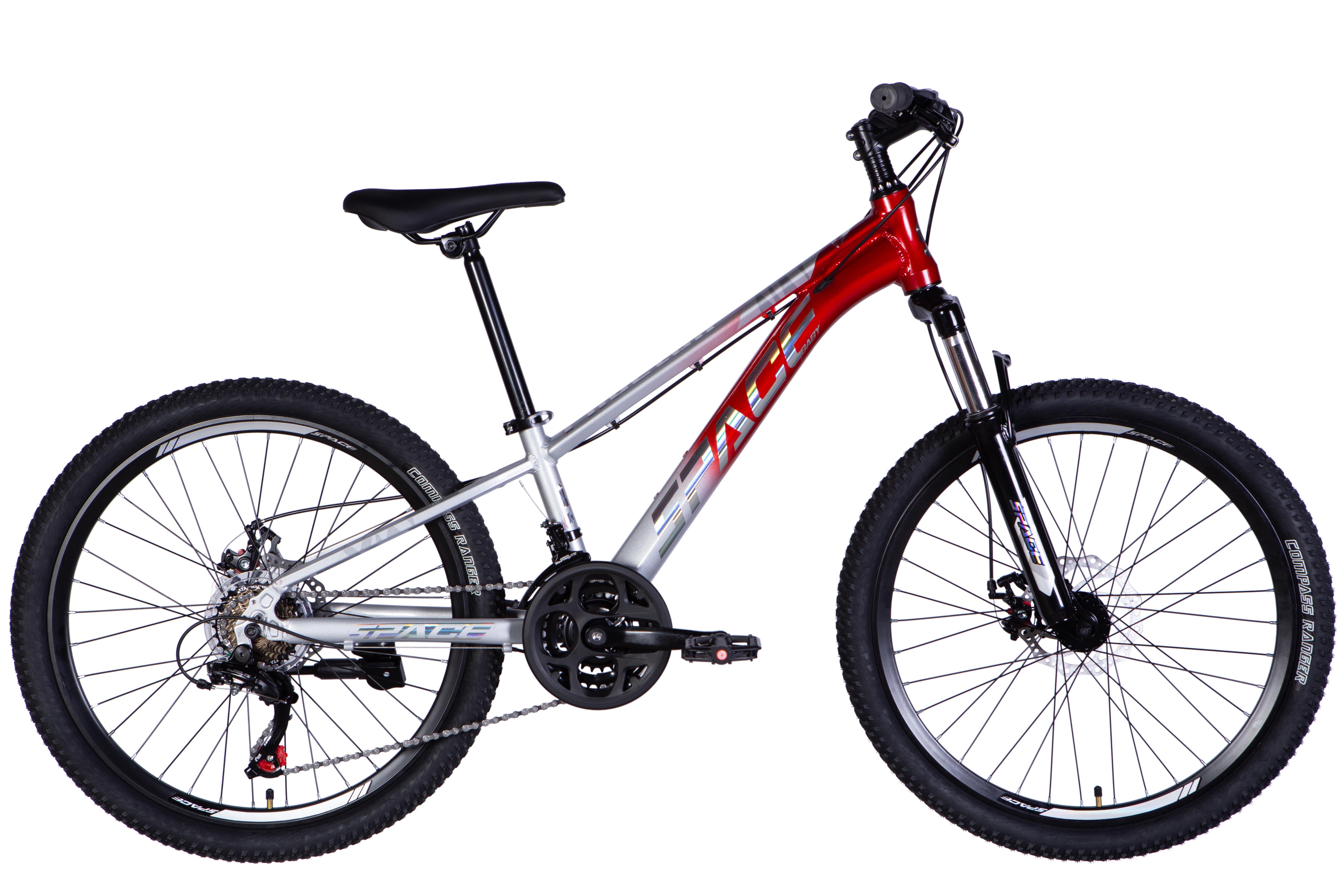 Велосипед SPACE 2025 PHAETON DD FR AL 24" рама 11" Серебристо-красный (OPS-SP-24-032) - фото 1