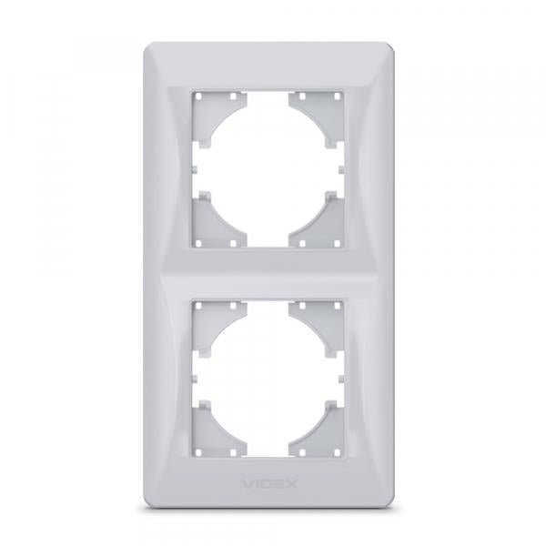 Рамка Videx на 2 місця вертикальна срібний шовк