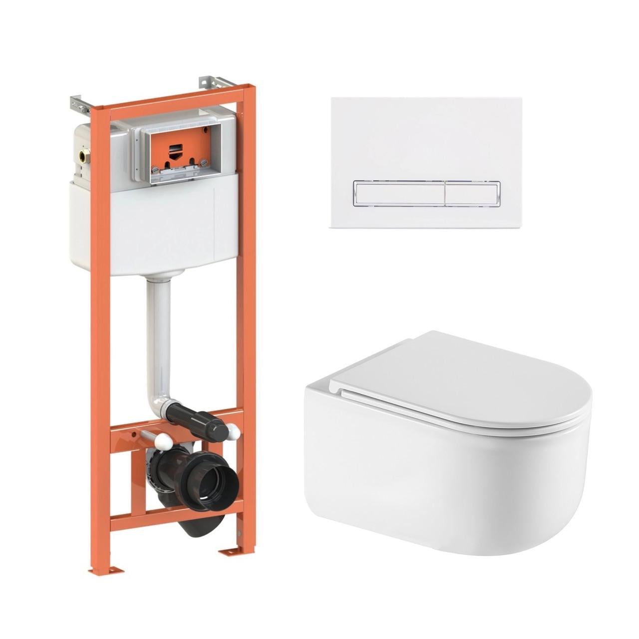 Комплект для ванной комнаты Qtap подвесной унитаз Taurus Ultra Quiet и комплект установки Nest 4в1 линейная клавиша White (2610410325)