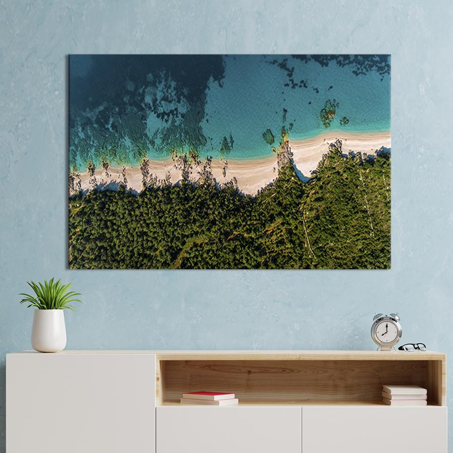 Настенный декор картина на холсте для интерьера Пляж в Албании 80x54 см (444-1)