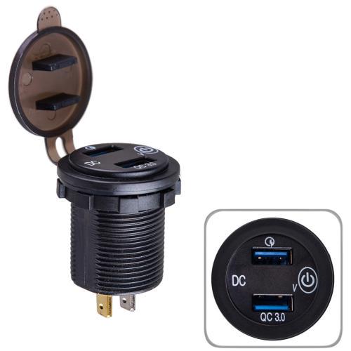 Автомобильное зарядное устройство 2 USB 5V2,1A 5V2,1A 12-24V врезное в планку + вольтметр с выключением (1044526)
