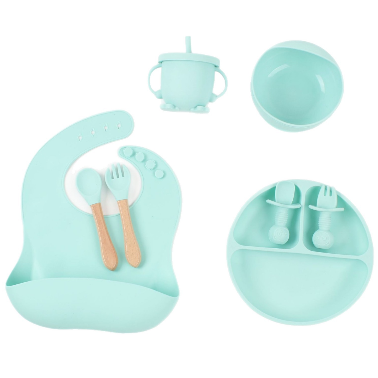 Силиконовый набор для кормления детей, 9 пр., зеленого цвета. - фото 3 Силиконовый набор для кормления детей, 9 пр., зеленого цвета. - фото 3