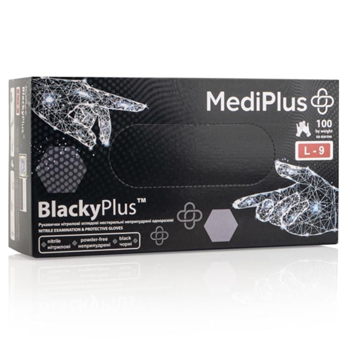 Перчатки нитриловые MEDIPLUS BlackyPlus неопудренные L 100 шт. Black (19544552) - фото 1