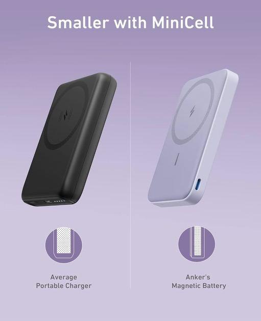 Повербанк магнітний Anker 622 MagGo 5000 mAh 12W з бездротовою зарядкою та підставкою Фіолетовий (A1614) - фото 7 Повербанк магнітний Anker 622 MagGo 5000 mAh 12W з бездротовою зарядкою та підставкою Фіолетовий (A1614) - фото 7