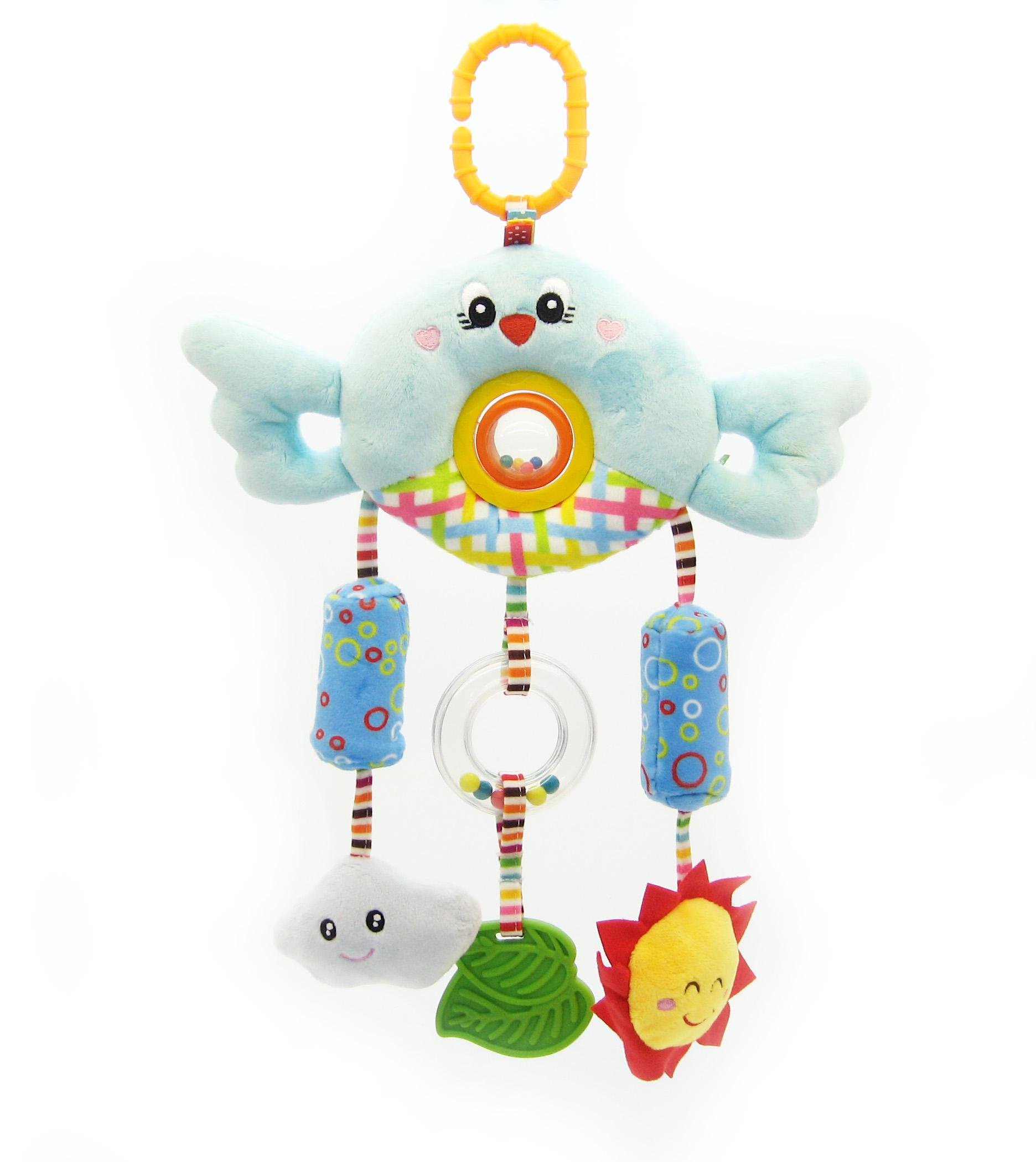 Подвеска мягкая Птичка с прорезывателем погремушкой пищалкой музыкой ветра 38 см (H168190-3C)