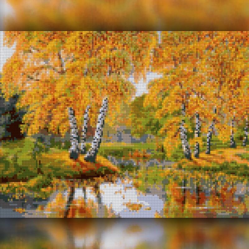 Алмазна мозаїка на підрамнику The Wortex Diamonds Осінній ставок 50x60 см (TWD30032XL+P)