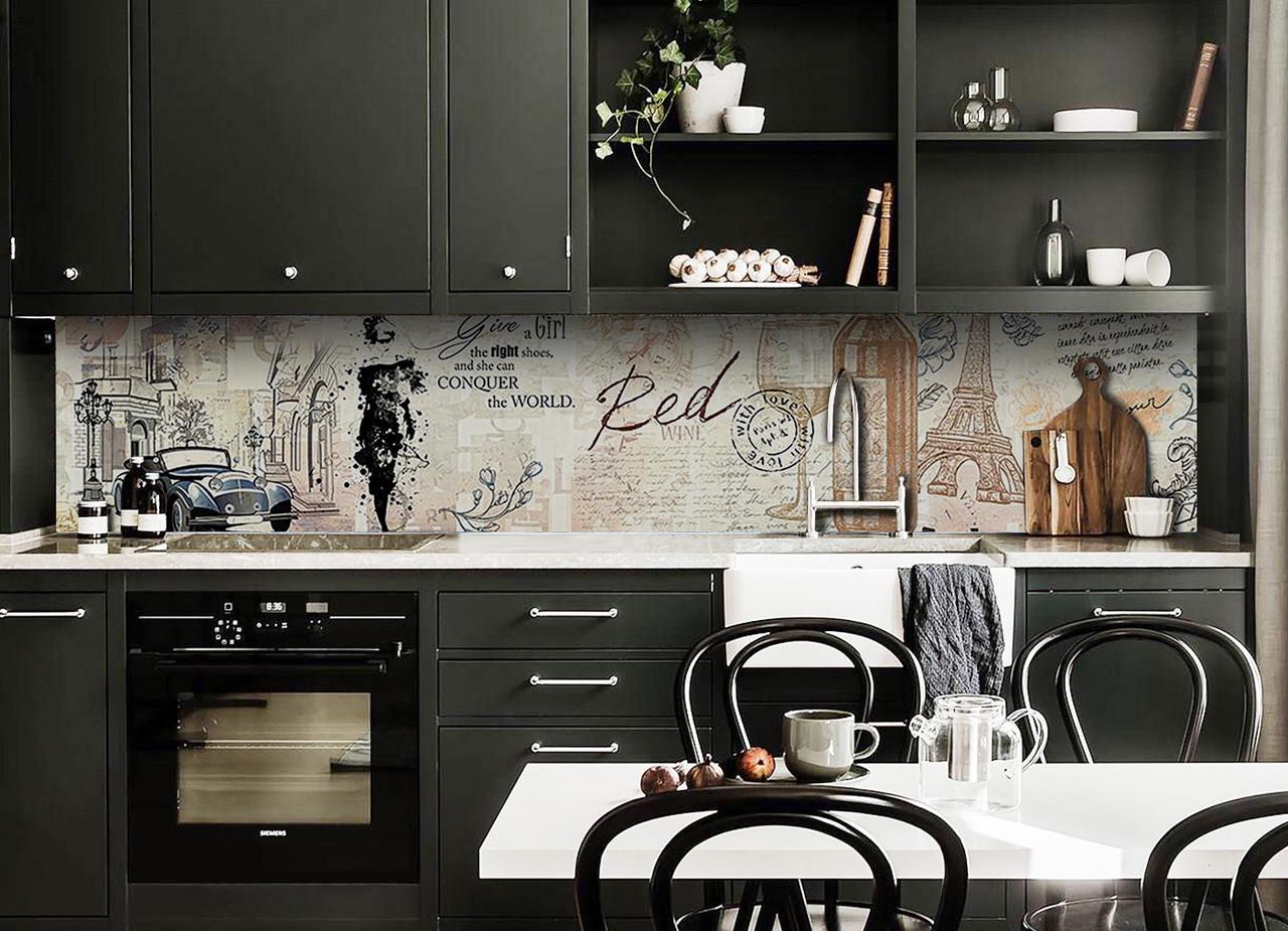 Кухонный фартук Газета/Париж ретро из самоклеющейся виниловой пленки 60х300 см Бежевый