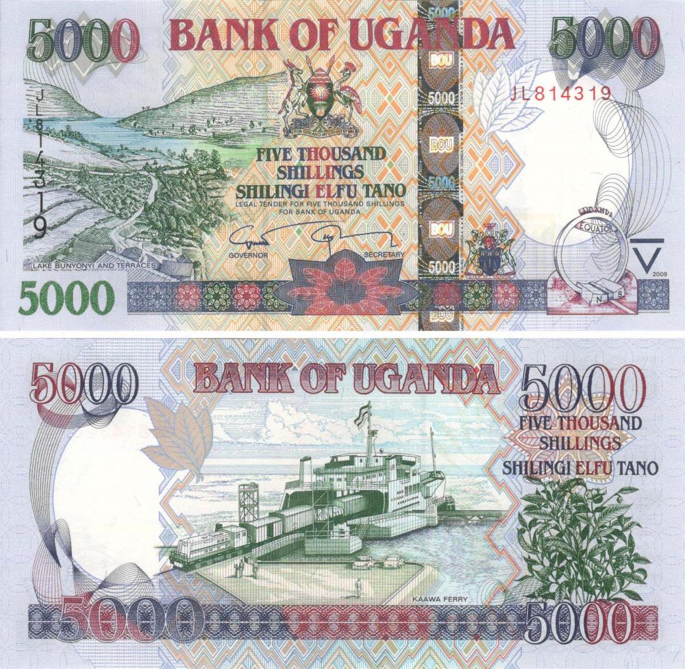 Коллекционная банкнота Уганда 5000 шиллингов 2009 UNC P44d (Б09293)