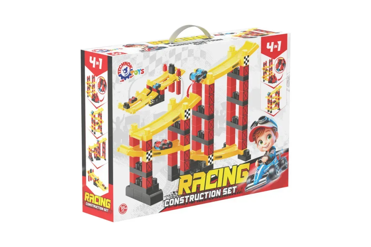 Конструктор детский ТехноК Racing из пластика на 69 деталей 4в1 Красно-желтый (150-98-TH1959)