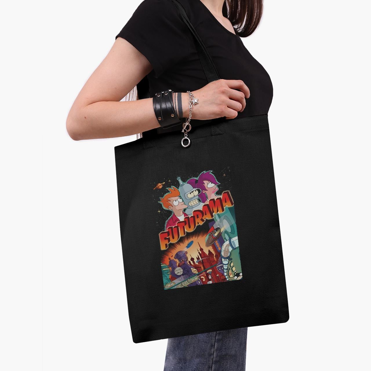 Эко сумка шоппер Bender Philip J. Fry and Leela Futurama 41x35 см Черный (9227-2866-BKZ)