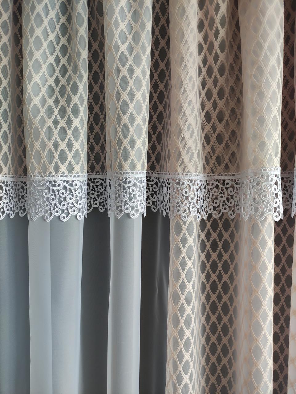 Тюль-сетка с подхватчиком 380x200 см Розовый с белым (ромб-роз) - фото 3 Тюль-сетка с подхватчиком 380x200 см Розовый с белым (ромб-роз) - фото 3