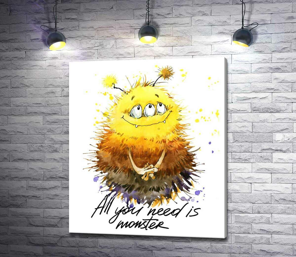Картина ArtPoster Застенчивый пушистый монстр с надписью "all you need is monster" 85x100 см Модуль №1 (001776)