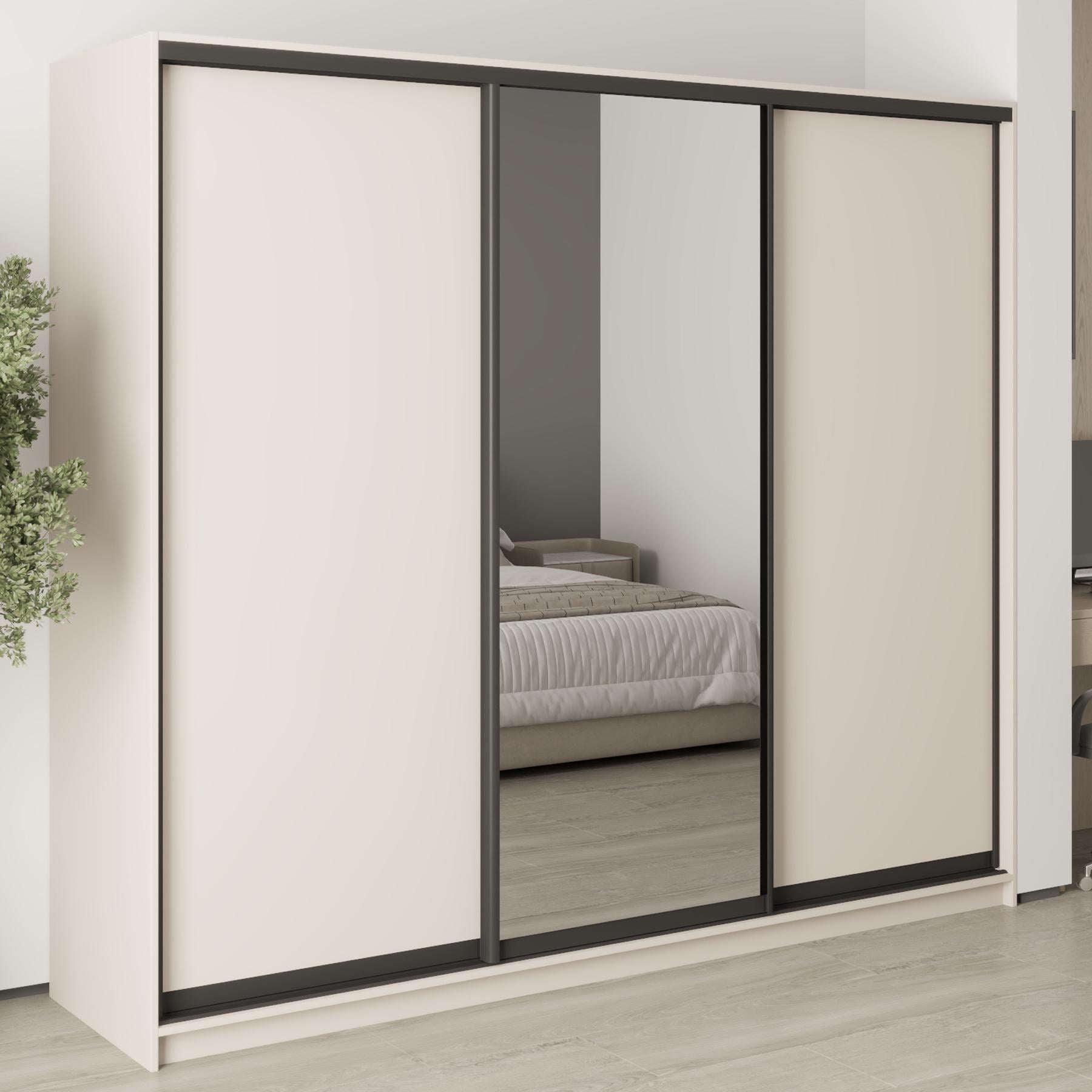 Шкаф-купе трехдверный MebelStar Уни BG 2 ДСП/зеркало 240x60x210 см Кашемир (MBS-7996)