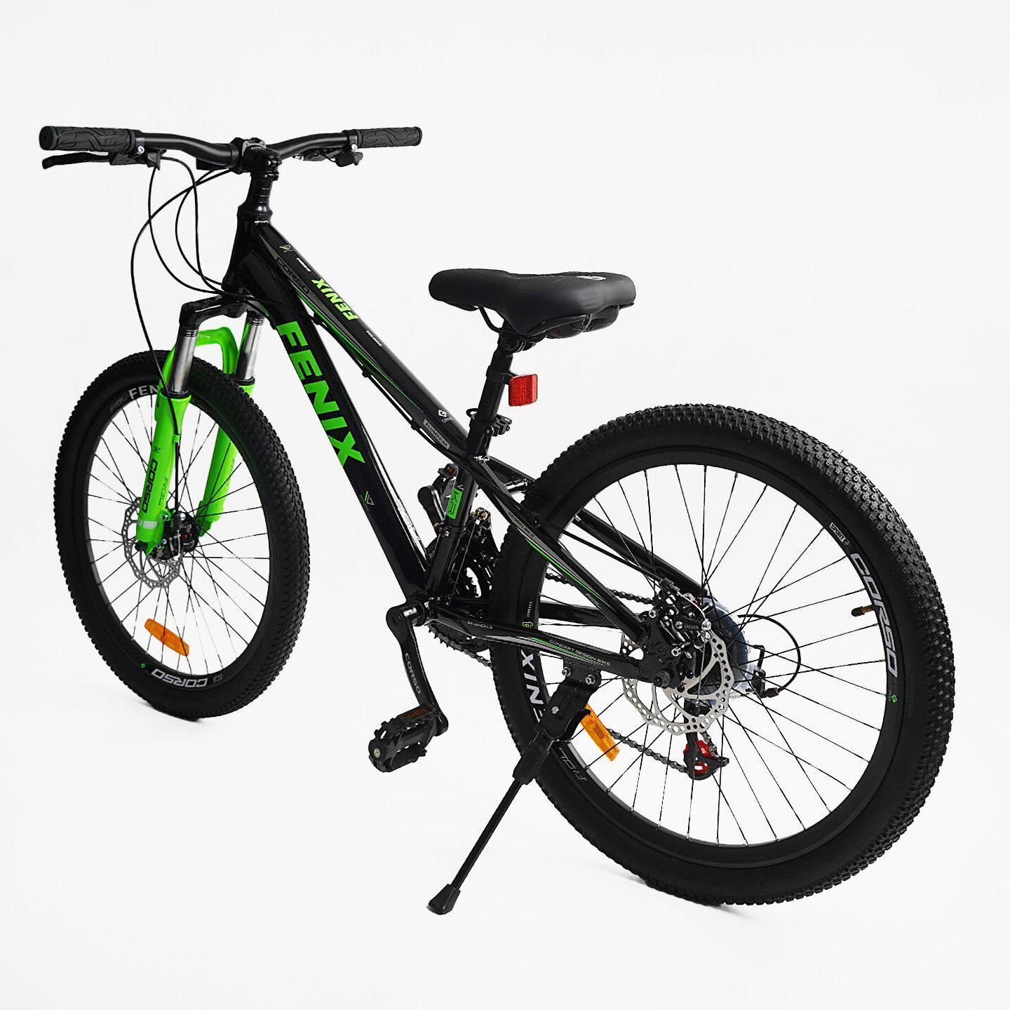 Велосипед горный Corso Fenix 24" подростковый алюминиевый Черно-зеленый - фото 3