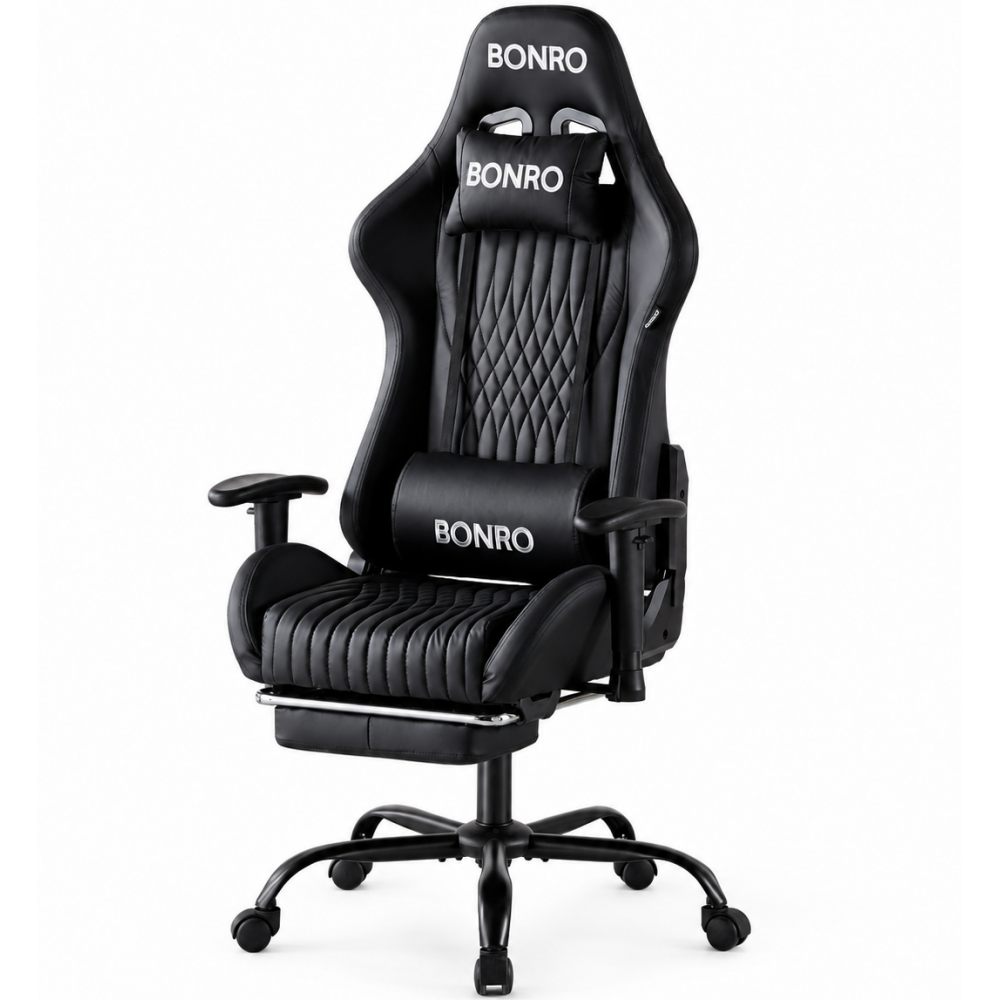 Геймерское кресло с подставкой для ног Bonro 1002G-1 Черный (42401214) Геймерское кресло с подставкой для ног Bonro 1002G-1 Черный (42401214)