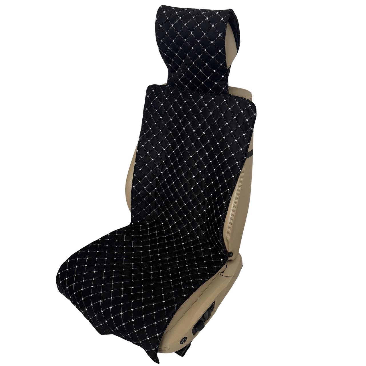 Накидка-чехол на переднее сиденье авто из алькантары Runa с подголовником Черный (343-1-N)