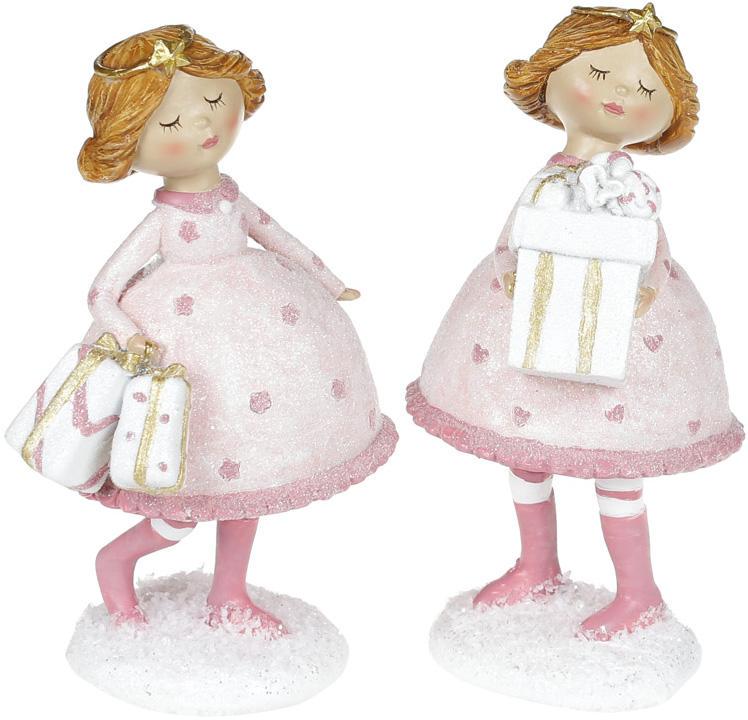 Набор 2 статуэтки-подвески Девчонка с подарками 15.5х12 см Розовый