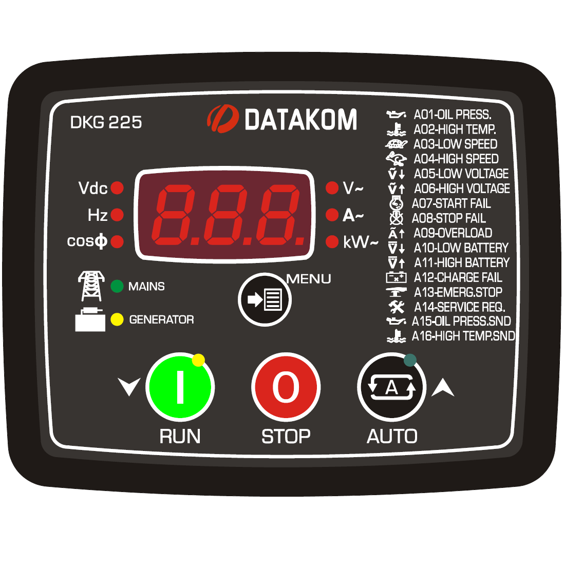 Контролер автоматичного керування генератором DATAKOM DKG-225 із вбудованим зарядним пристроєм