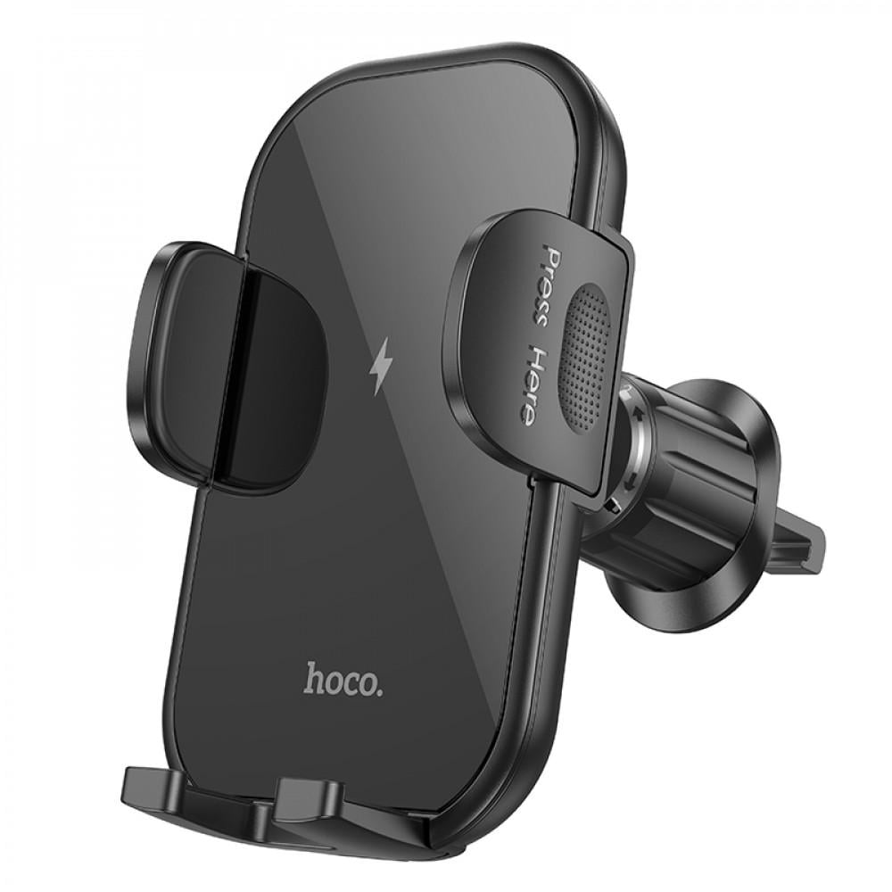 Автотримач Hoco HW4 Journey wireless fast charging air outlet з бездротовою зарядкою Чорний - фото 1