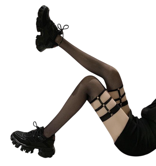 Чулки в сетку с резинками-гартерами и заклепками One size Черный (M8-45-1291) Чулки в сетку с резинками-гартерами и заклепками One size Черный (M8-45-1291)