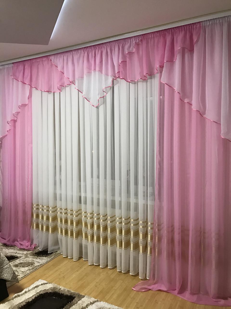 Шифоновые шторы с ламбрекеном ALBO 150х270 см 2 шт. Розовый (LS-295-6)