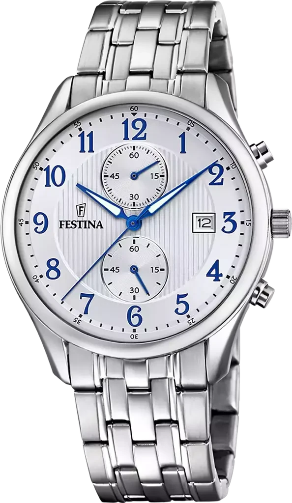 Наручные часы мужские Festina F6854/A Timeless Chronograph со стальным корпусом WR 30 м и белым циферблатом