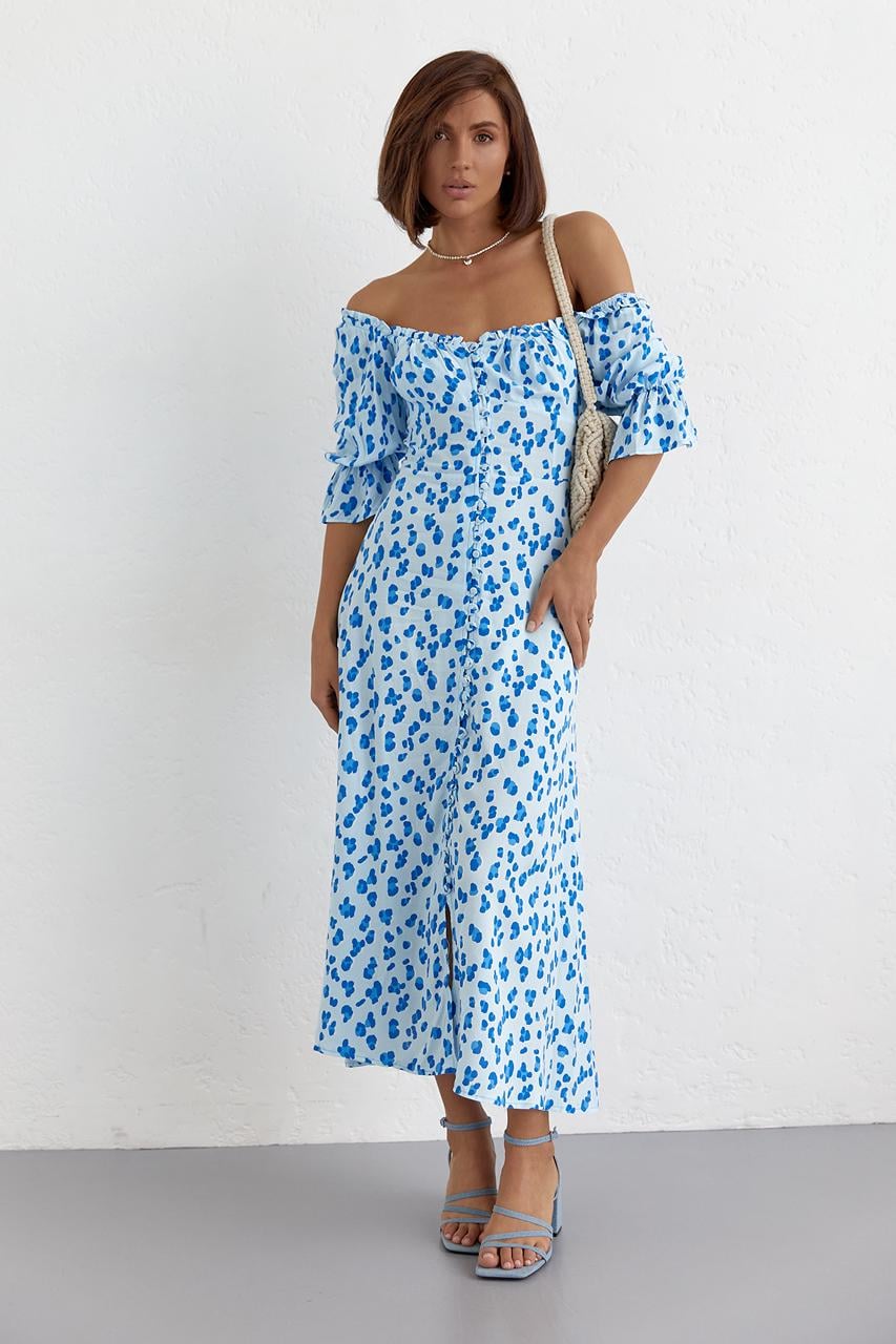 Платье летнее с открытыми плечами S Голубой (11092220)