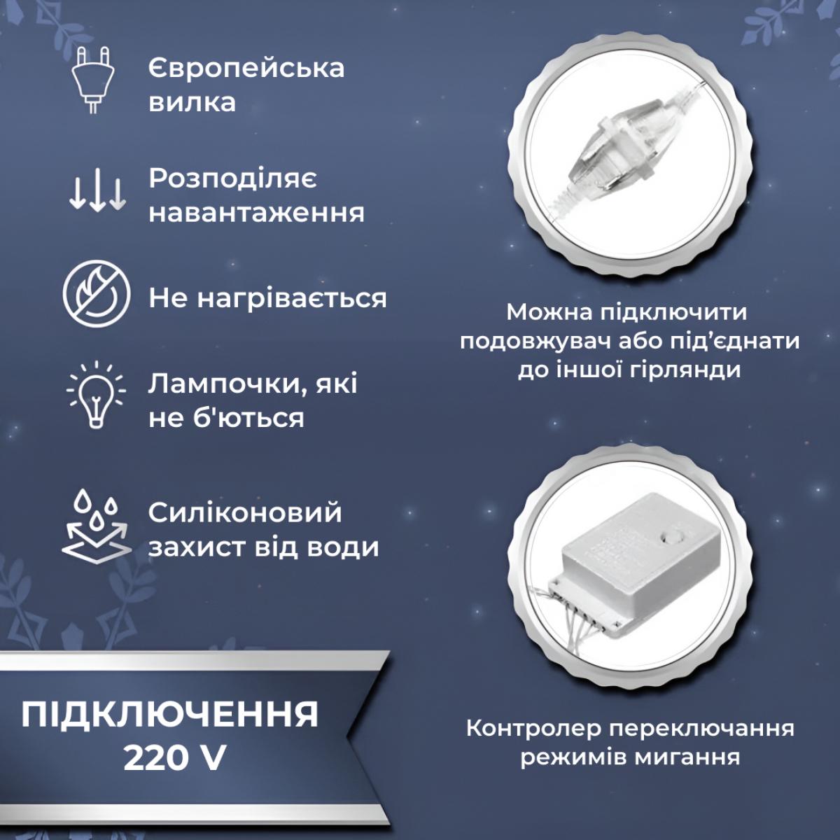 Гірлянда Водоспад GarlandoPro 1733051W 3х3 м на 270 LED з 8 режимами від мережі Тепле світло (119-107-1733051W) - фото 5