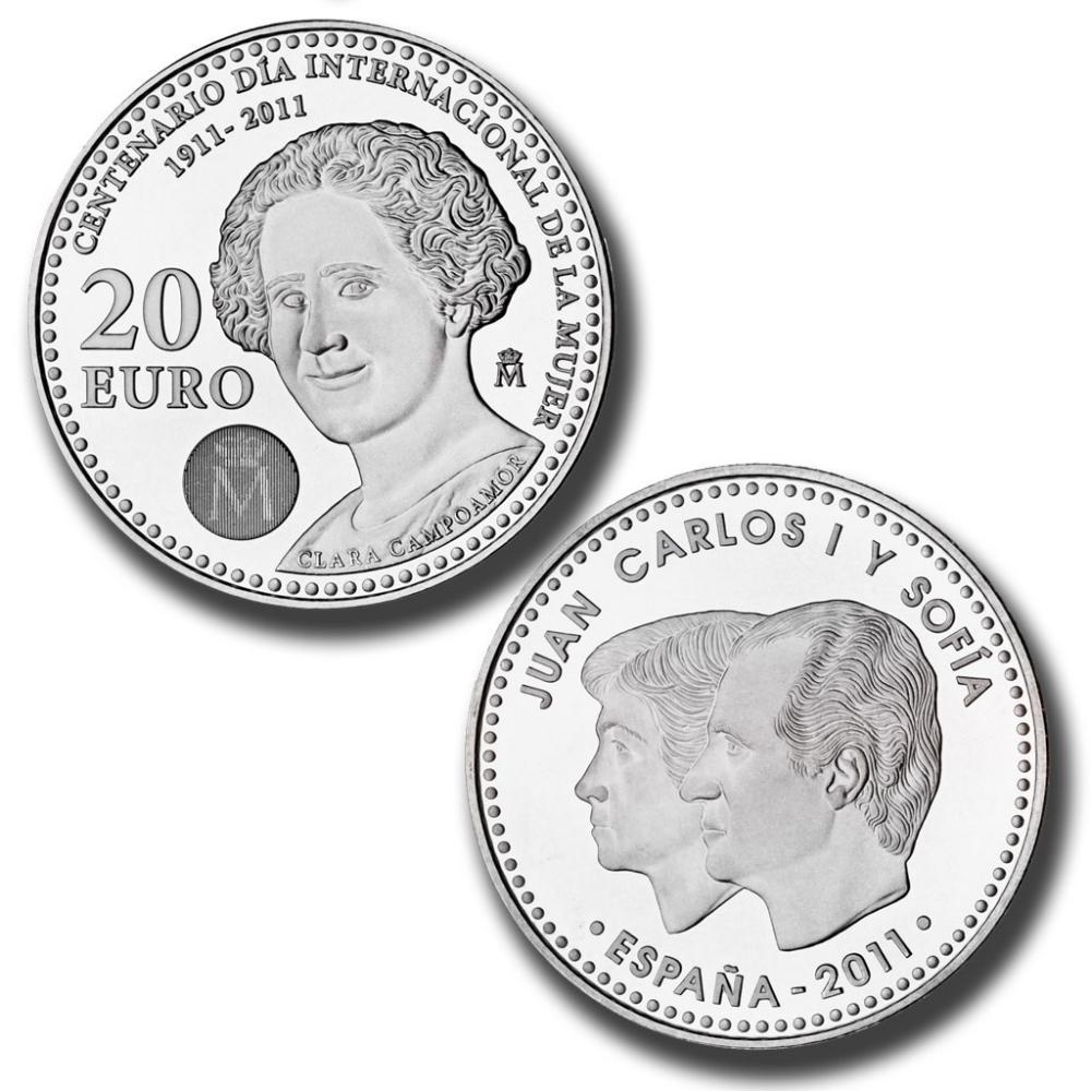 Коллекционная монета Испания 20 евро 2011 День женщин Серебро UNC (KM#1246)