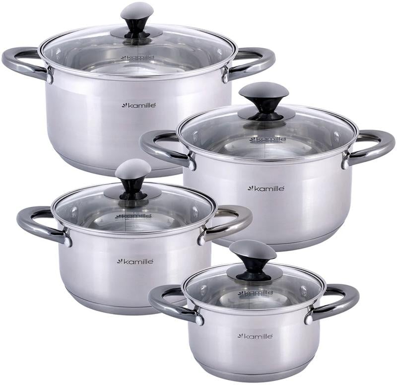 Набор 4 кастрюли Kamille Groningen 1,5/2/3/5 л из нержавеющей стали с 5-слойным индукционным дном (KM-4927)