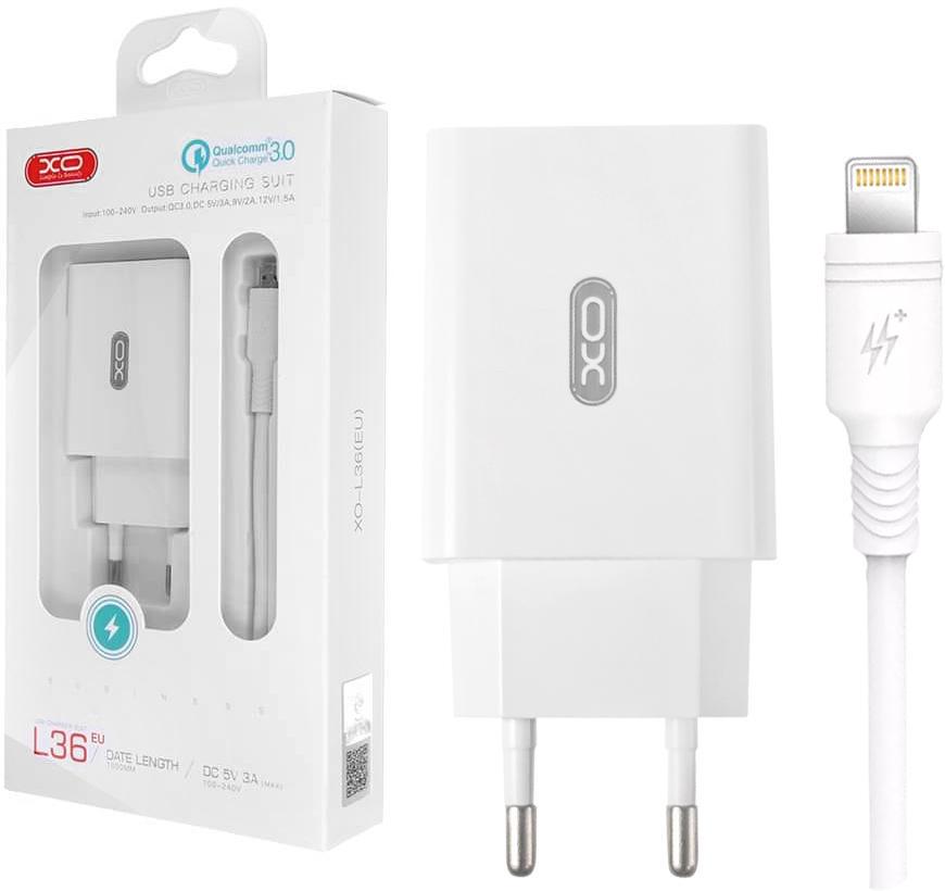 Зарядка быстрая Xo L36 QC3.0 кабель Lightning 3A White (21100)