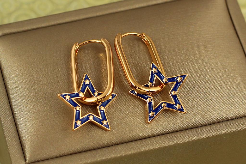 Серьги подвески Xuping Jewelry Голубой звездочки 2,7 см Золотистый (31210335)