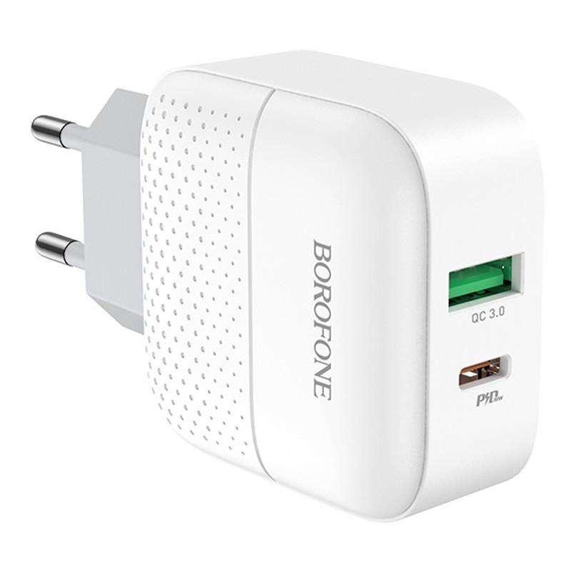 Зарядное сетевое устройство универсальное Borofone BA46A PD 18W+QC3.0 1USB/1Type-C/3A White