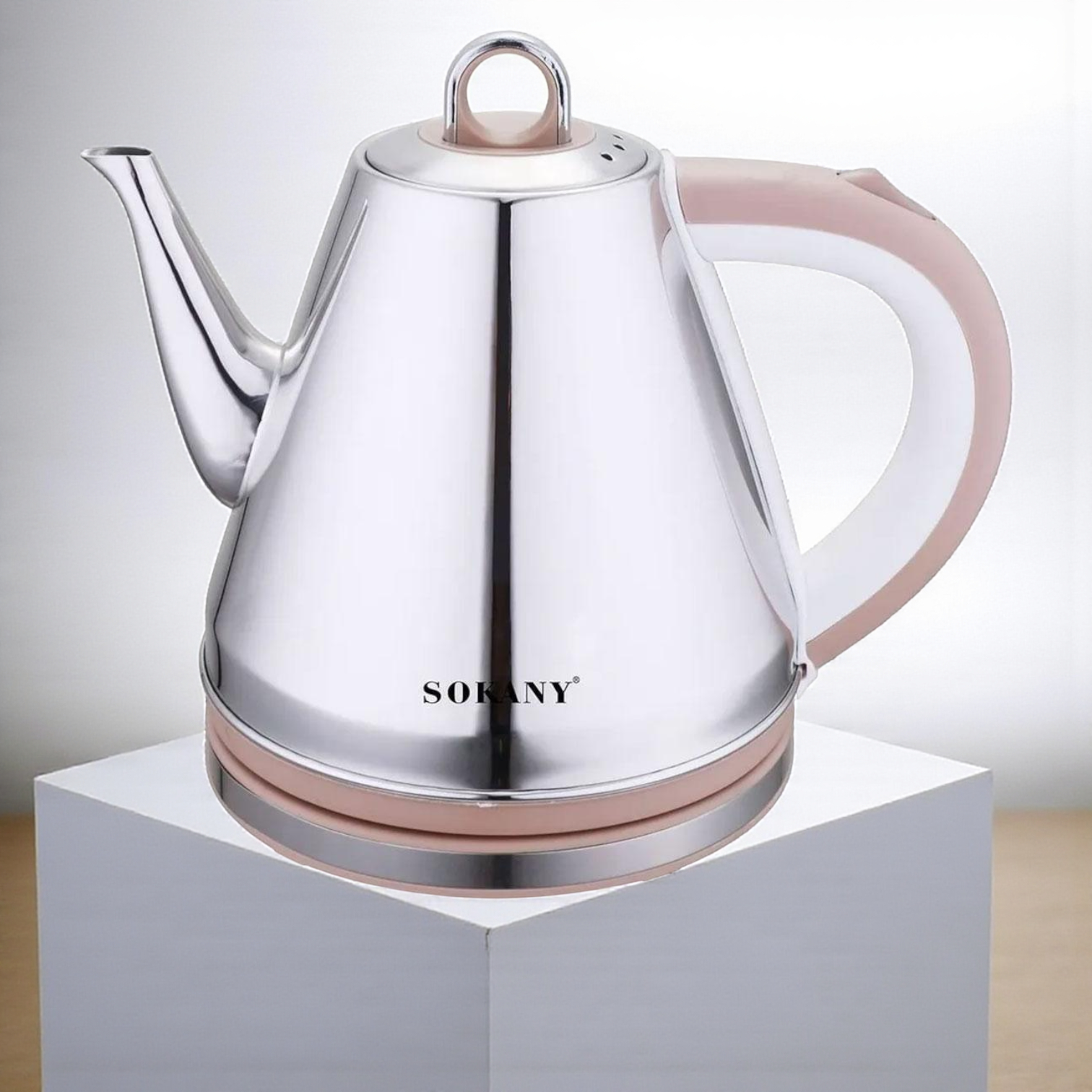 Чайник електричний з довгим носиком Sokany SK-SH-1083 1100 Вт 1,5 л Сріблястий/Рожевий (SK-SH-1083) - фото 2