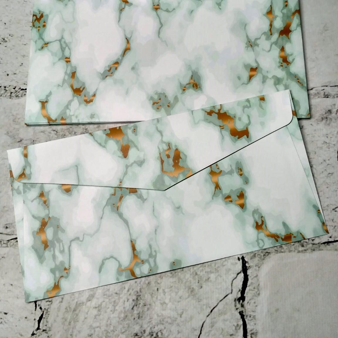 Конверт бумажный Мрамор 19,1х9,5 см Зеленый (5-86504)