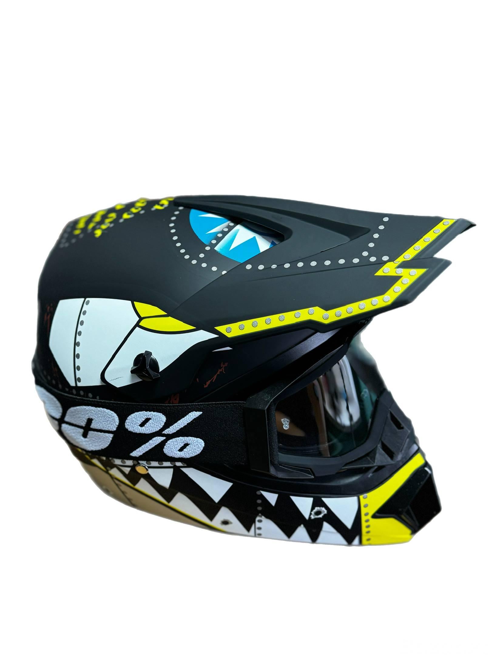 Мотошлем эндуро кроссовый Helmet Shark L Черно-белый и очки Profi 100% Черный (0157)