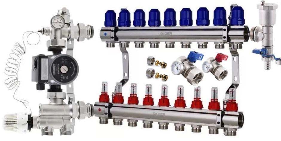 Коллектор энергосберегающий 9 контуров для теплого пола KOER (9113745)