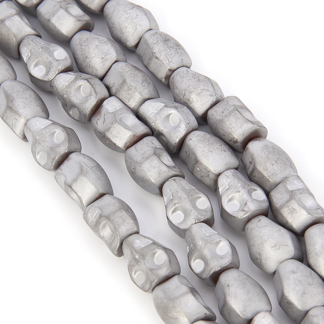 Бусины гематитовые Череп 10х7х8 мм 40 см 40 шт. Серебристый матовый (БГ1007ч00)