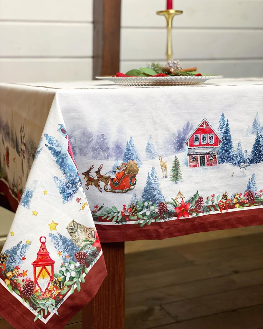 Скатерть новогодняя Рождественская открытка WSI хлопчатобумажная с защитным покрытием 145х195см (0854-1322) - фото 3 Скатерть новогодняя Рождественская открытка WSI хлопчатобумажная с защитным покрытием 145х195см (0854-1322) - фото 3