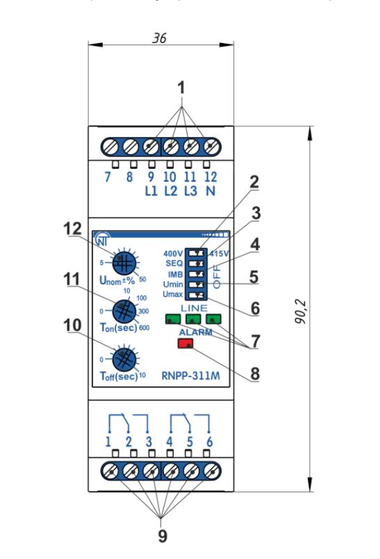Реле напруги/перекосу/послідовності фаз Новатек-Електро РНПП-311М трифазне (NTRNP311M) - фото 5