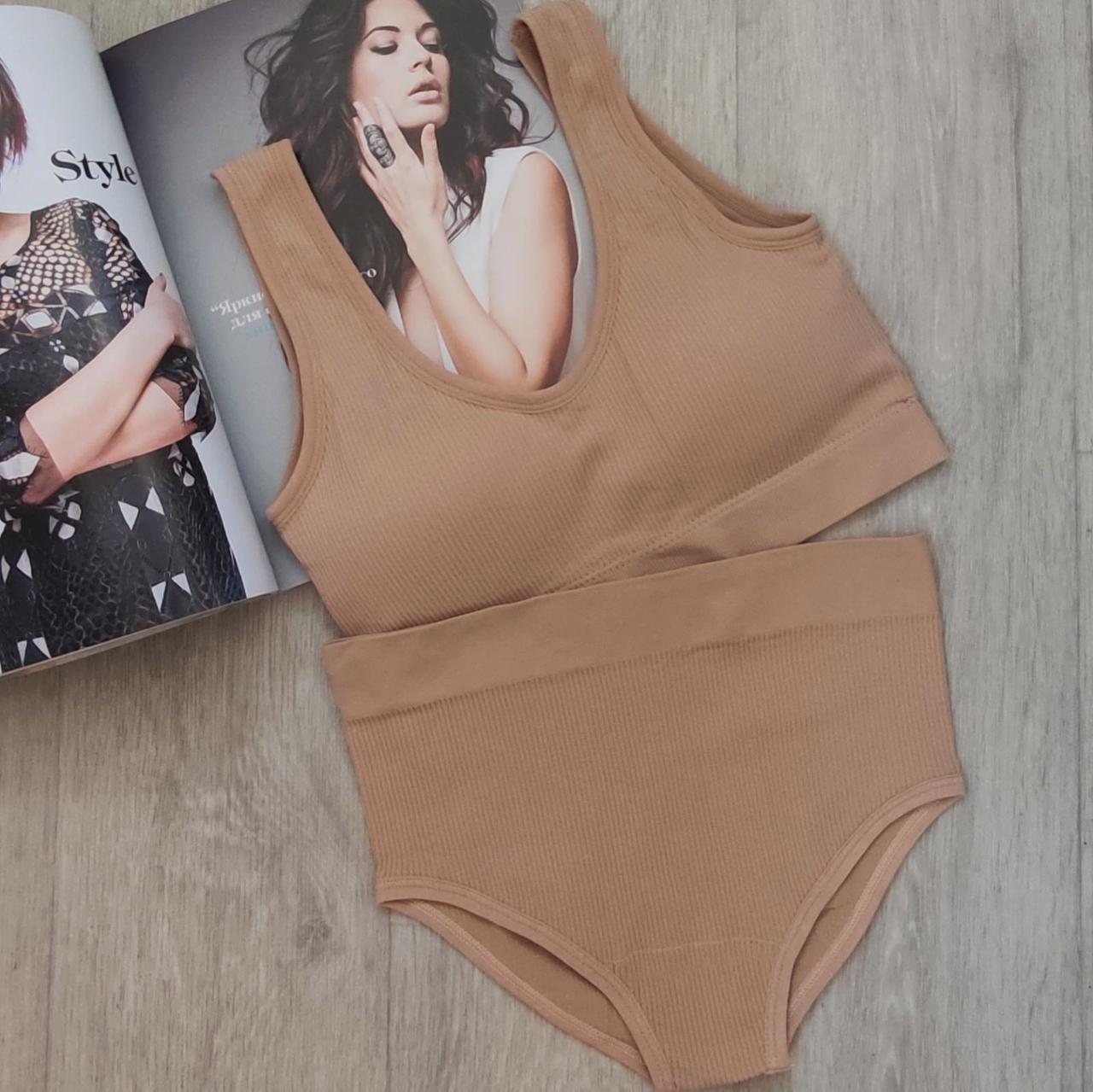 Комплект нижньої білизни в рубчик S/M Темно-пудровий (1440) - фото 8 Комплект нижньої білизни в рубчик S/M Темно-пудровий (1440) - фото 8