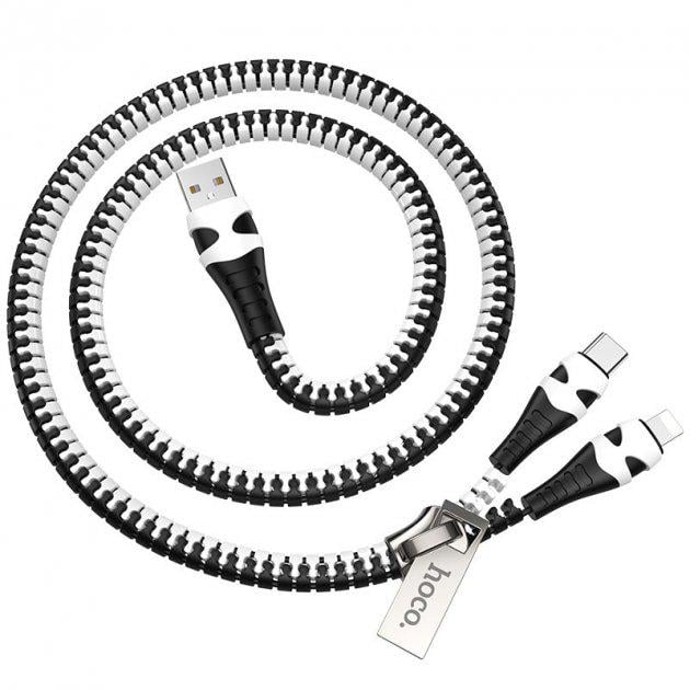 Кабель Hoco Combo Lightning/Type-C Zipper charging cable U97 Black/White (11548c59)