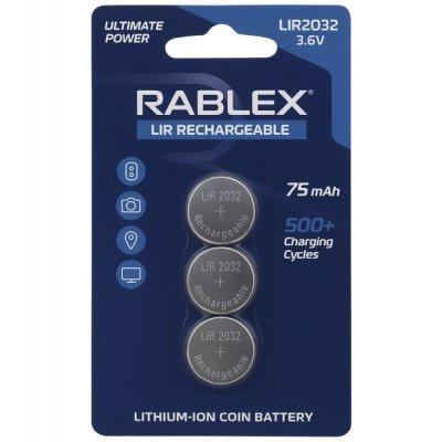 Акумулятор батарейка Rablex LIR2032 3,6V 75 mAh 3 шт.