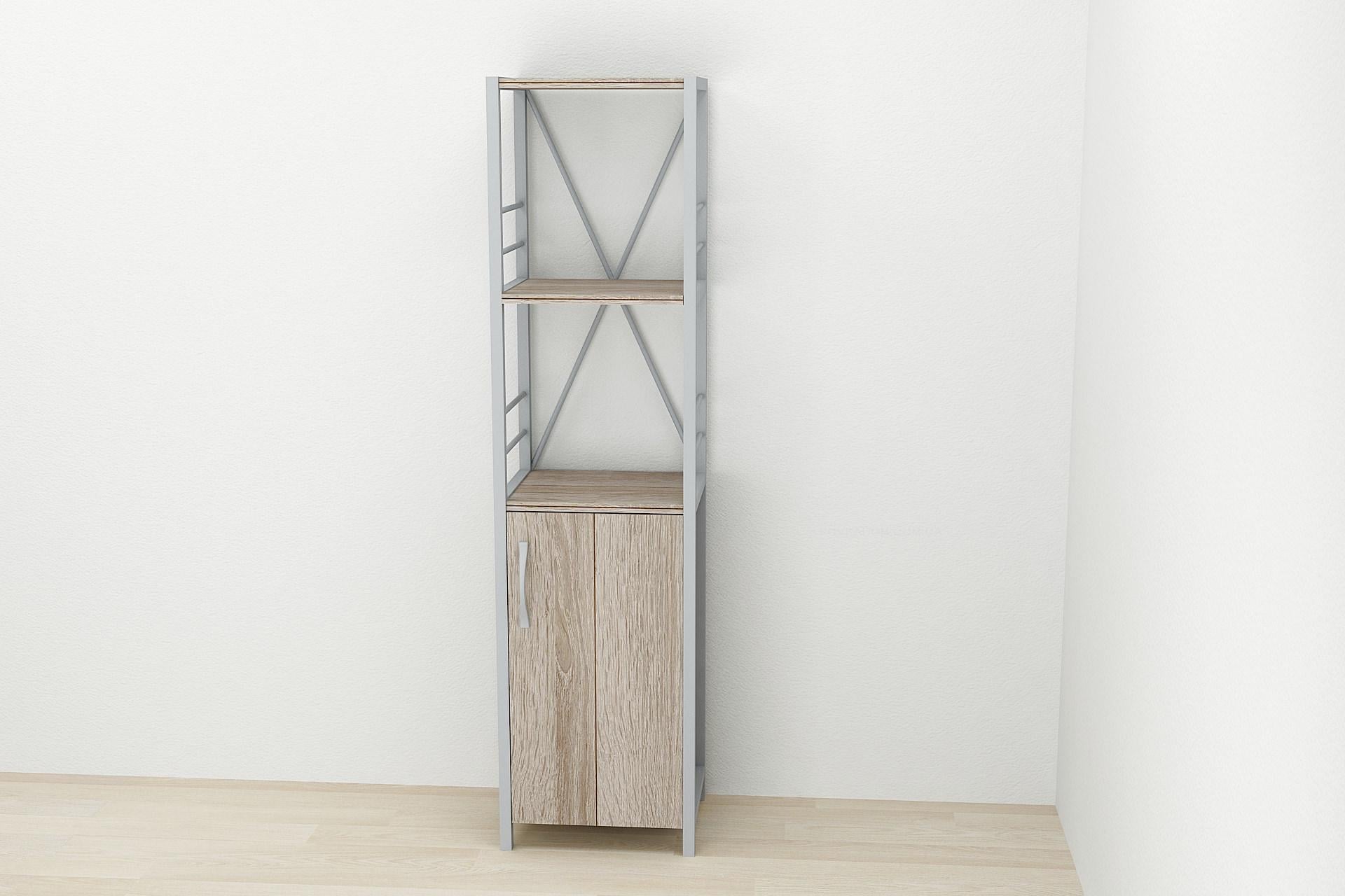 Этажерка Ferrum-decor Коннект 3/34 с тумбой ДСП 144x34x28 см Серый/Сонома Трюфель (FRD-104439)
